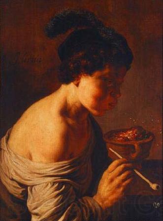 Jan lievens A youth blowing on coals. France oil painting art